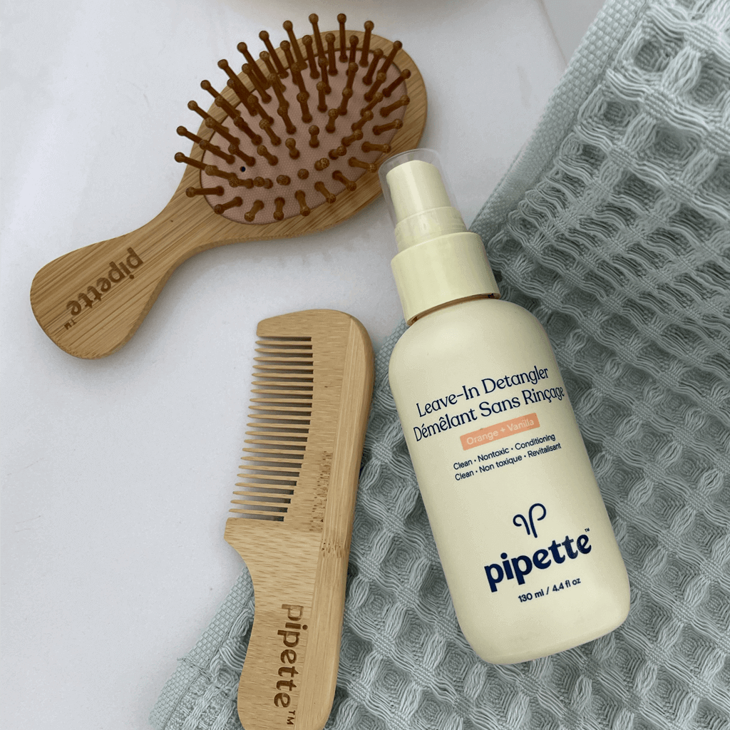 Pipette Brush & Comb Flat Lay with Leave-In Detangler