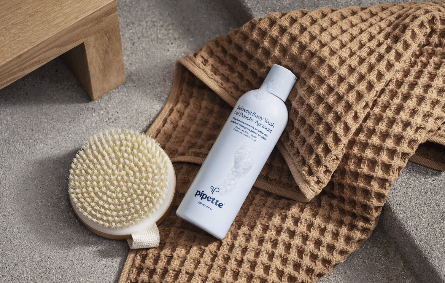 Self-care tips for mom. Pipette Dry Brush & Relaxing Body Wash.