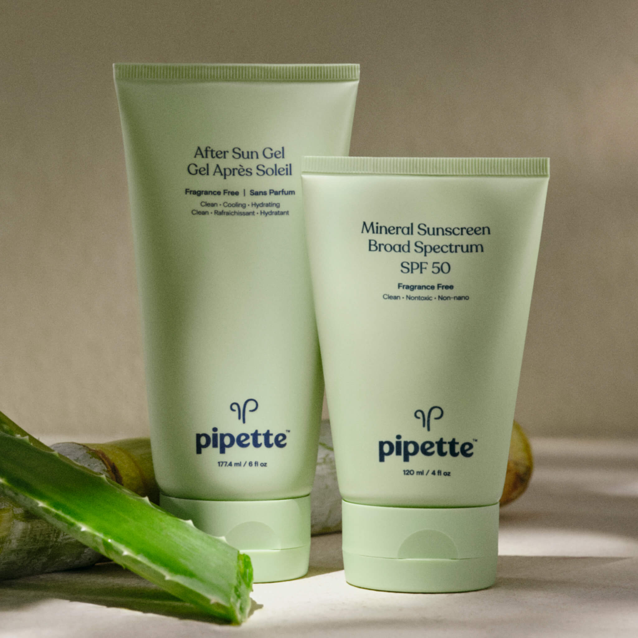 non toxic fragance free mineral sunscreen spf 50 and after sun gel with sugarcane 
