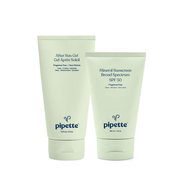 after sun gel and mineral sunscreen by pipette baby